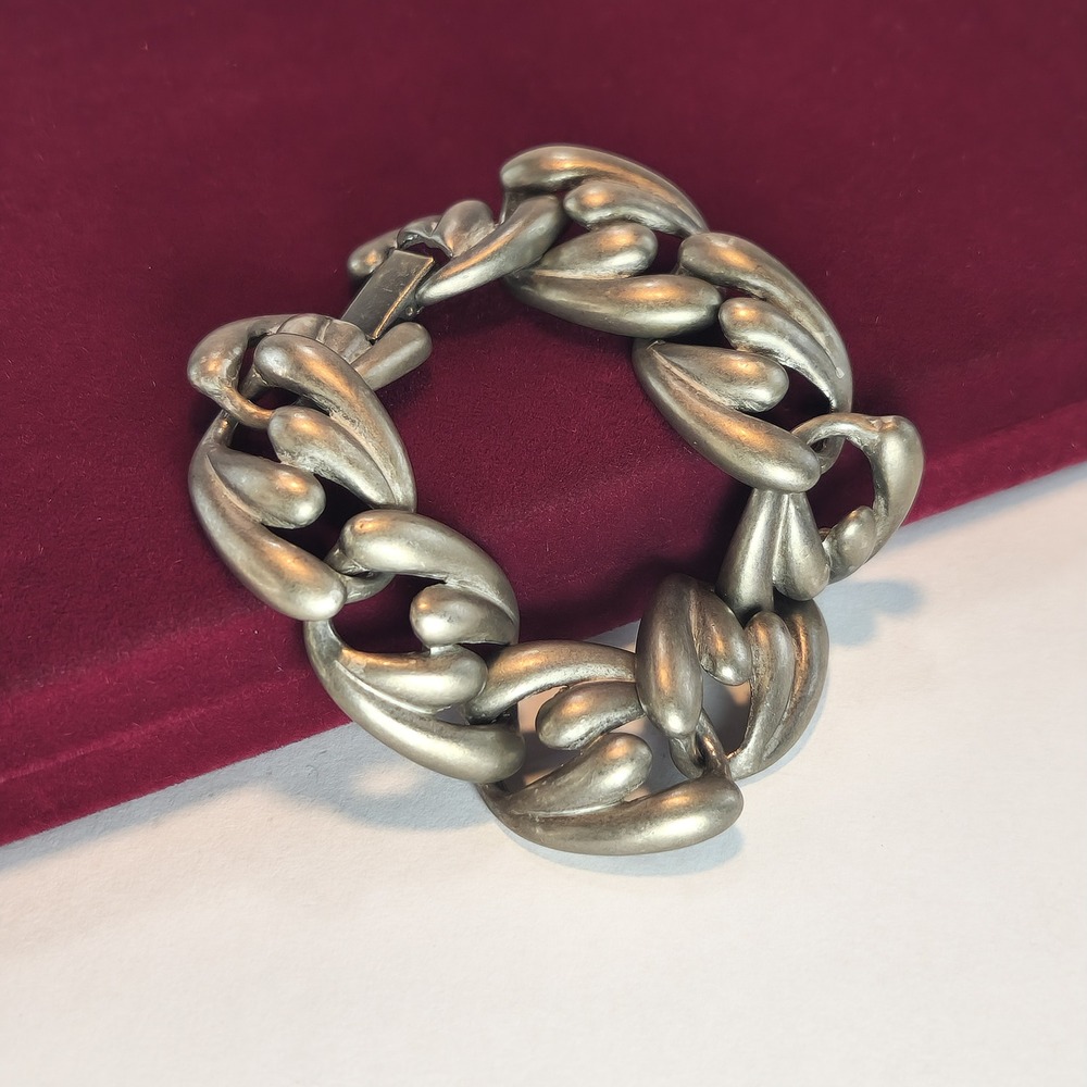 Vintage Erwin Pearl P.E.P. Silver Tone Chunky Modernist Scroll Link Bracelet